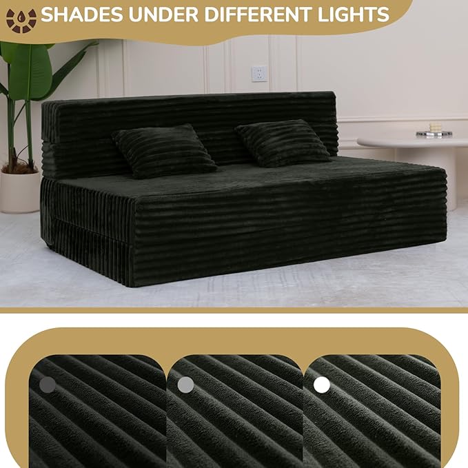 Folding Sofa Bed Queen Size Convertible Sleeper Chair Loveseat with Pillow Futon Chair Sofa Bed Fold Out Floor Couch Foldable Mattress for Living Bedroom Guest Room Dorm Charcoal Moss Grey