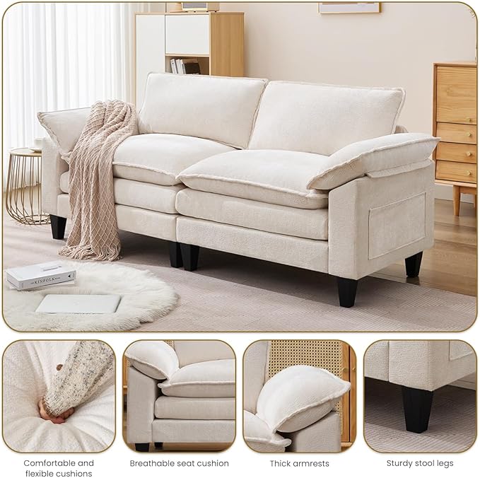 83 Loveseat SofaCloud Couch for Living RoomComfy Love Seat with Double Cushion2 PillowsRemovable Cover for Bedroom Apartment and Office
