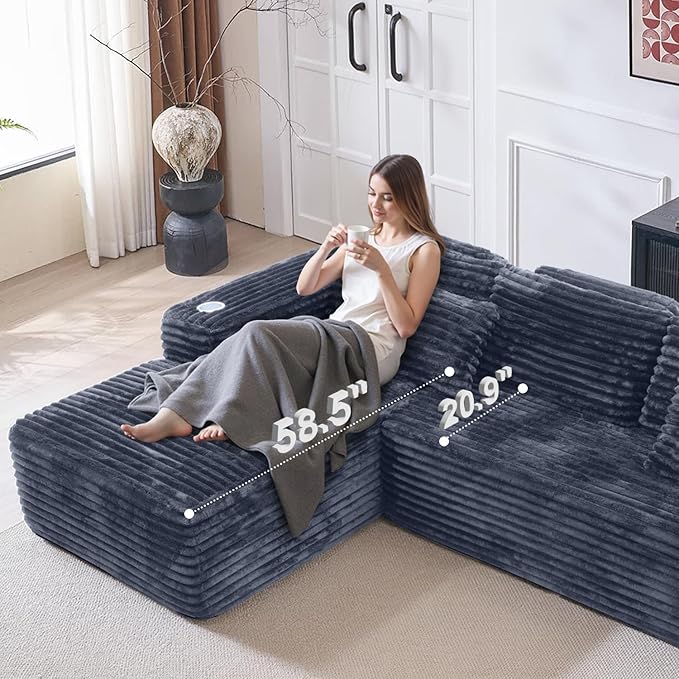 2026 New Cloud Sectional Couch with L-Shape Chaise Built-in Cup Holder &amp Storage Pocket Boneless Couch for Living Room Bedroom No Assembly Required (Dark Grey Right Facing Chaise)