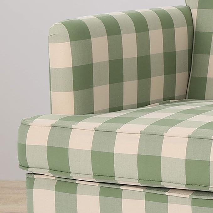 Christopher Knight Home Eve Modern Upholstered Club Chair Wooden Living Room Accent Chair Comfy Bedroom Reading Chair Multifunctional Armchair Green Checkerboard