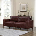 Mid-Century Modern Loveseat Sofa PU Leather 2-Seater Couch with Solid Wood Legs &amp Square Armrests Lounge Comfy Sofa Upholstered Cozy Couch for Living Room Apatment Bedroom(78.5W Burgundy)