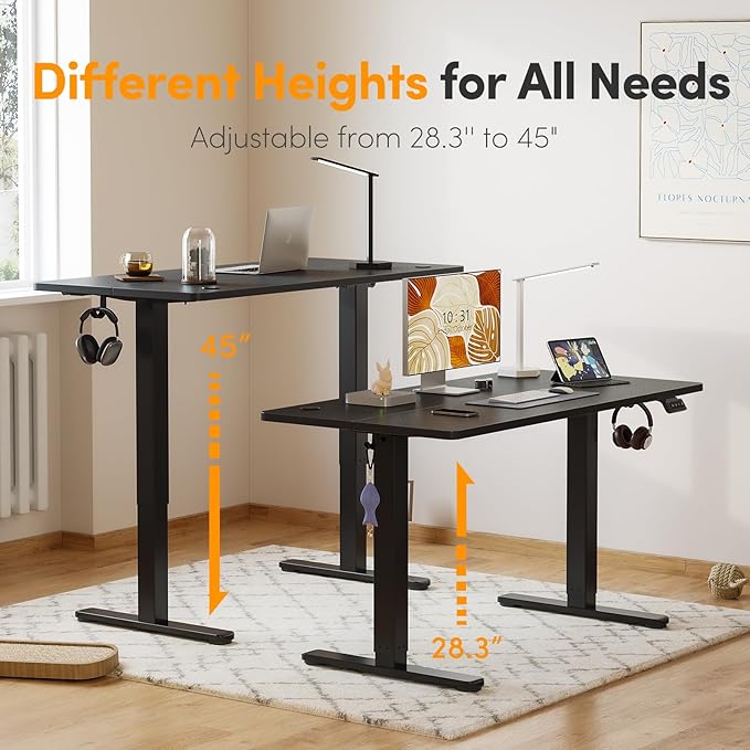 Cubiker Electric Standing Desk 48 x 24 Stand up Desk Height Adjustable Home Office Desk with Splice Board Black