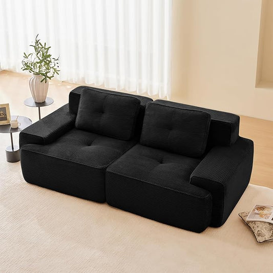 80 Modern Love Seat Boneless Couches for Living Room Corduroy Cloud Couch Sectional with Deep Seat Black Modular Sectional Sofa Loveseat Sofas for Living Room Sofas para Sala (Black 2 Seater)