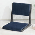 HollyHOME Foldable Tatami Chair Upholstered Japanese Style Floor Chair Wood Legless Back Rest Chair with Cushion Accent Meditation Floor Seat for Bay Window Living Room Bedroom Dark Blue