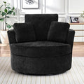 42 W Modern Black Swivel Barrel Chair with 360° Round Metal Base &amp Soft Chenille Pillows &amp Thick Cushion Comfy Oversized Chaise Longue Indoor Living Room Bedroom Club Reading Armchair (Blac
