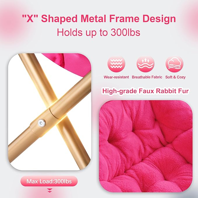 Comfy Saucer Chair Foldable Living Room Chairs Soft Faux Fur Lounge Chair for Bedroom Reading Chairs for Adults Teens X-Large (Hot Pink)