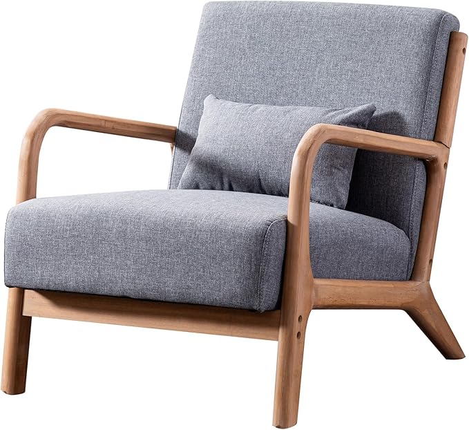 ANJ Mid Century Modern Accent Chairs Set of 2 Comfy Fabric Reading Chair with Solid Wood Frame Easy Assembly Armchair for Living RoomGrey