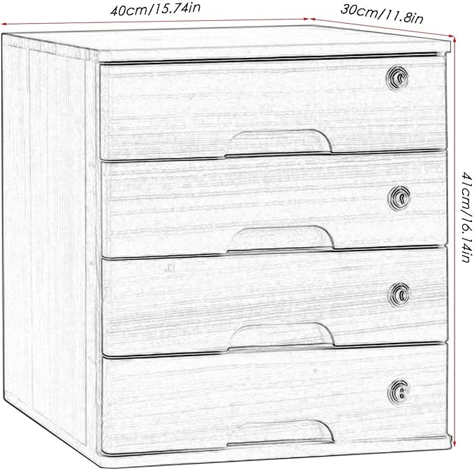 Desktop Storage Box With Drawers - Desktop File Cabinet Organizers Solid Wood Storage Box Small Chest Of Drawers Lockable File Cabinet Office Supplies A4 Receipt File Organizer ( 4 Drawer)