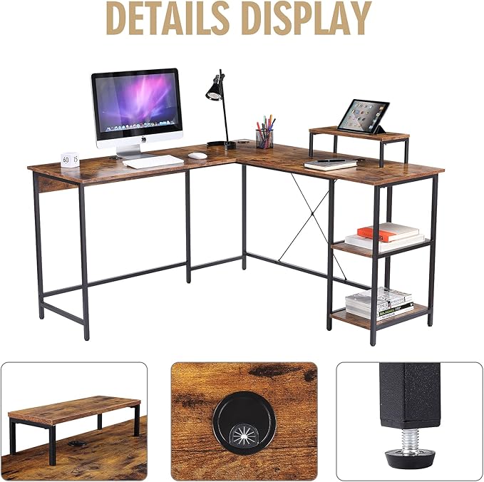 UNICOO L Shaped Desk - Corner Desk for Home Office Gaming Desk L Shape Computer Workstation Ideal Space-Saving Solution for Gamers and Professionals Sturdy and Durable Construction