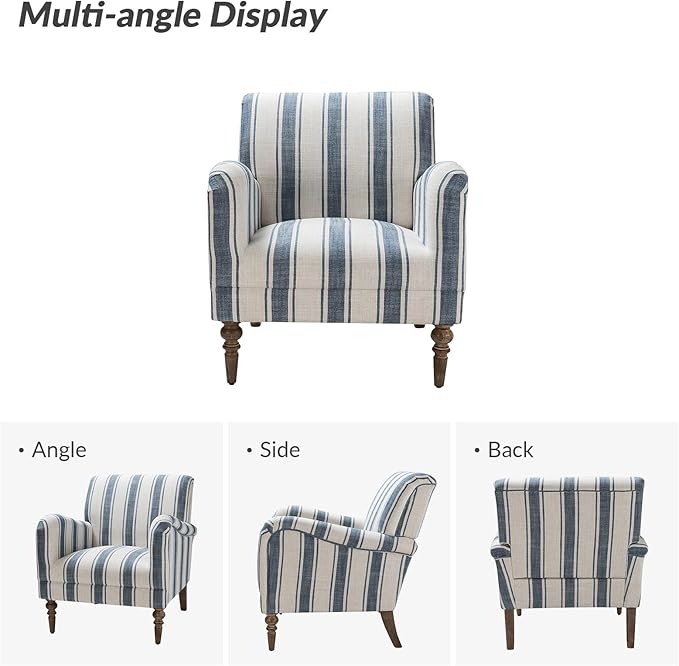 HULALA HOME Modern Accent Chair with Arms and Wooden Legs Comfy Upholstered Armchair for Living Room Bedroom (Stripe Pattern Navy)