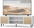 YESHOMY Modern TV Stand for 65 Television Entertainment Center with Two Storage Cabinets and Open Shelves Retro Style Media Console for Living Room Bedroom Office 58 Inch Light Beige