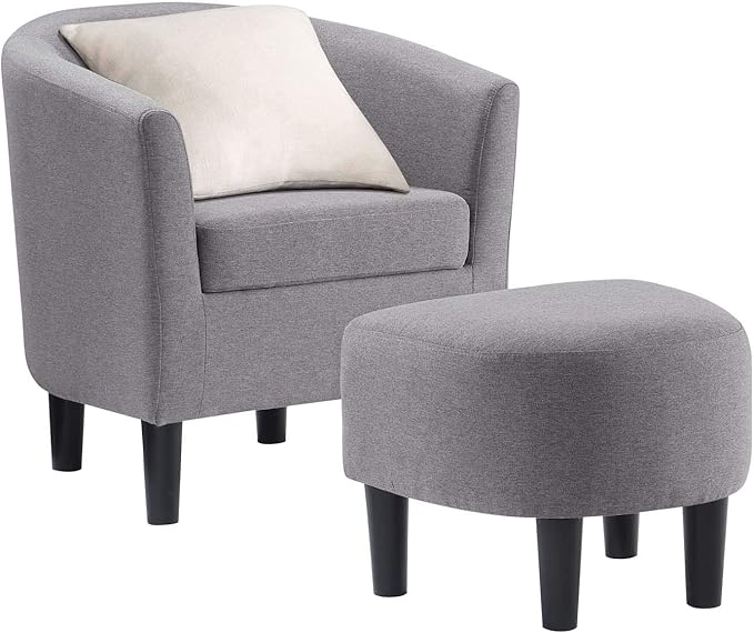 Convenience Concepts Take a Seat Churchill Accent Chair with Ottoman Cement Gray Fabric