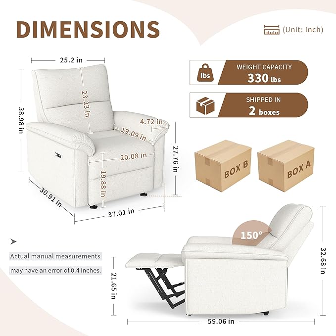 Wall Hugger Recliners for Small Spaces Zero Wall Power Recliner on Clearance Fabric RV Recliner Home Theater Seating for Living Room w/USB Ports (Beige)