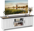 Tangkula 2 Doors TV Stand for TVs up to 65” 57” TV Console Table w/ 2 Cabinets &amp Open Shelves Media Entertainment Center w/ 2 Cable Management Holes Wood TV Cabinet for Living Room (Dark Brown)