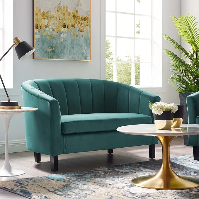 Modway Prospect Channel Tufted Upholstered Velvet Loveseat Teal