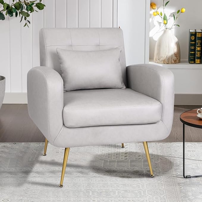 Vanbow.Technology Cloth Simple and Fashionable Metal Foot Single Back Chair Suitable for Bedroom Living Room and Office(Light Grey+Technology Cloth)