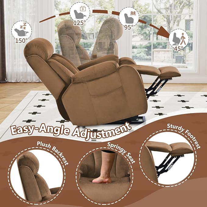 cinkehome Small Power Lift Recliner for Elderly Lift Chair Recliners Electric Recliner Chairs for Seniors Remote Control Adjustable Side Pocket (Velvet Brown)
