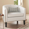 BELLEZE Accent Barrel Chair Modern Tub Club Chair Upholstered Armchair for Living Room Faux Leather Chair with Gold Nail Head Trim Black Legs - Kyara (White)