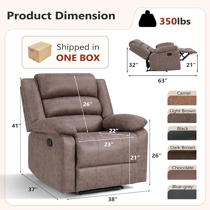 ANJ Recliner Chairs Set of 2Manual Recliner Chairs Overstuffed Breathable Faux Leather Reclining Seating with Arm &amp Back Support Comfortable Living Room Recliners for Reading &amp Relaxation