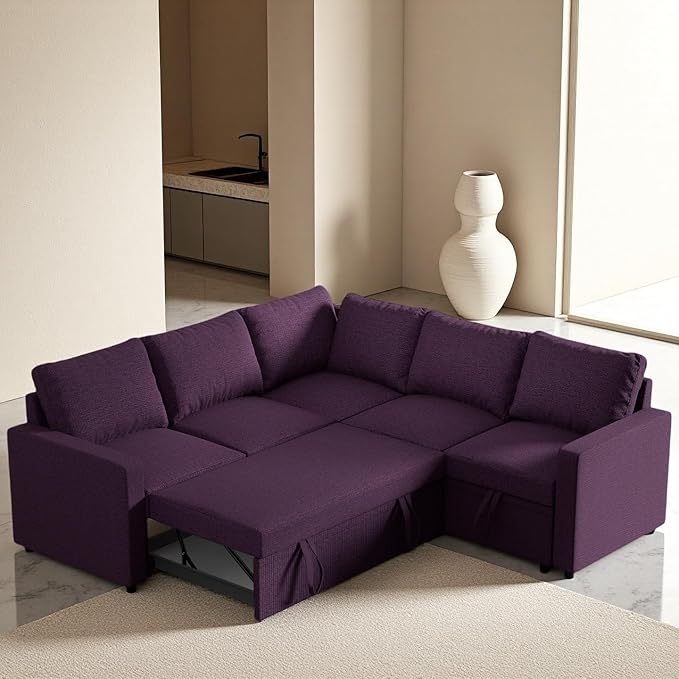 Modular Sofa Bed Couch with Storage 82 Reversible Sleeper Sofas with Pull Out Bed Pull Out Couch for Living Room Apartment Bedroom Office Dark Purple