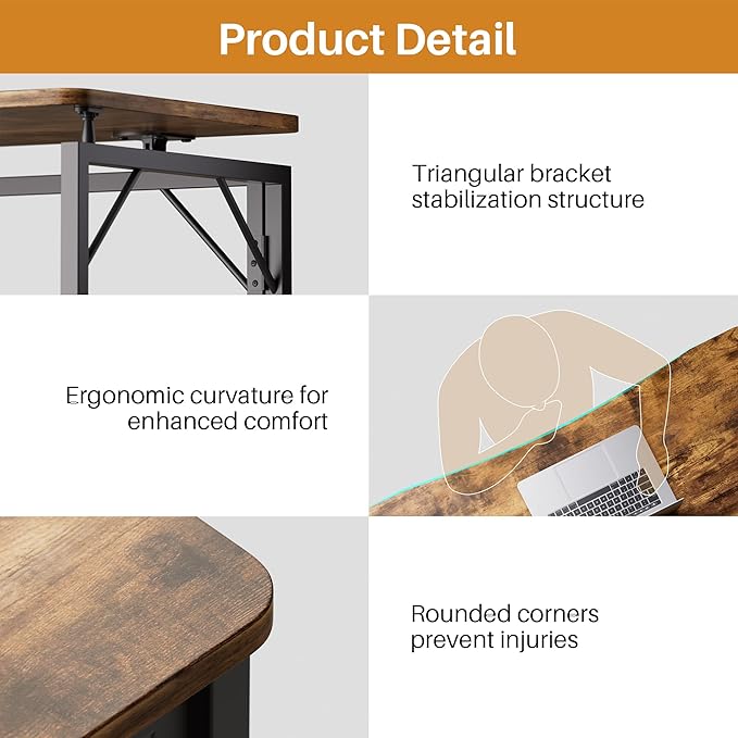 JOYMOOP Folding Desk Rustic Brown - 31.5 No Assembly Small Foldable Desk for Home Office Wooden Top Folding Computer Desk for Working Writing Studying