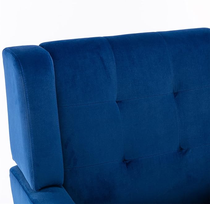 SSLine Velvet Accent Arm ChairMid-Century Modern Upholstered Wingback Single Sofa Armchair Club Chair with Solid Wood Legs Thick Cushion for BedroomReadingLiving Room Chair (Blue)