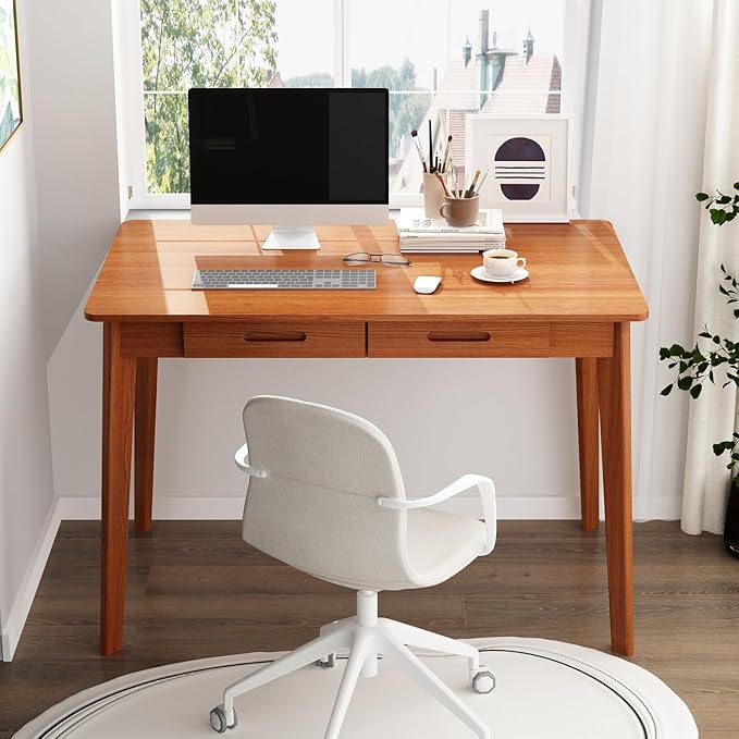 FUFU&ampGAGA 39” Office Desk Rectangular Computer Desk with 2 Drawers Writing Table for Reading Crafting Home Office Study Room Brown Walunt 39.4”W x 21.7”D x 29.5”H