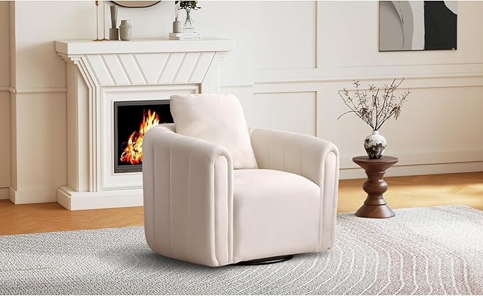 CANMOV Swivel Accent Chair Set of 2360-degree Swivel Barrel Chair with Curve Backrest Comfy Velvet Pumpkin-Shaped Round Armchair Modern Single Sofa for Living RoomBedroomWaiting RoomWhite
