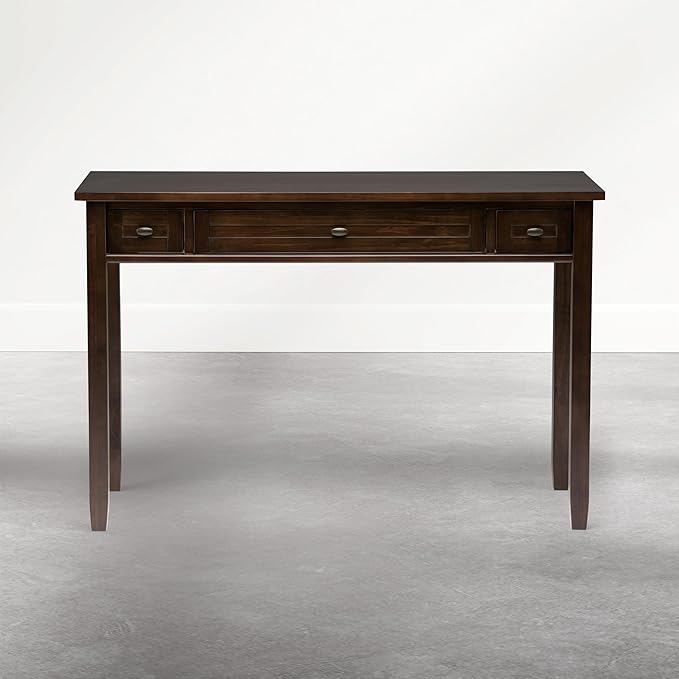 SIMPLIHOME Warm Shaker Desk - 48 Inch Wide Solid Wood Writing Desk in Mocha Brown Transitional Home Office Computer Table for Workspace or Study with Flip-Down Keyboard Tray and 2 Drawers