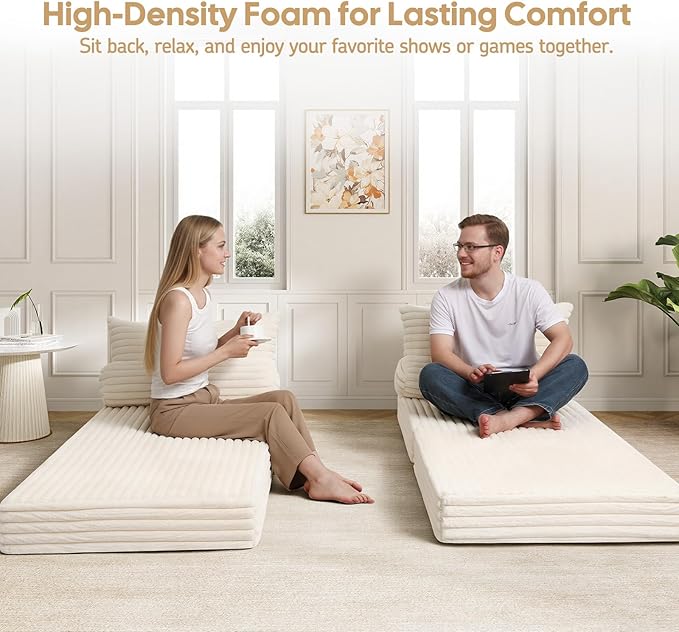 MeMoreCool Convertible Sofa Bed Folding Floor Couch Bed Queen Pull Out Sleeper Couch with Pillows Fold Out Futon Sofa for Bedroom Living Room Small Space Soft Corduroy