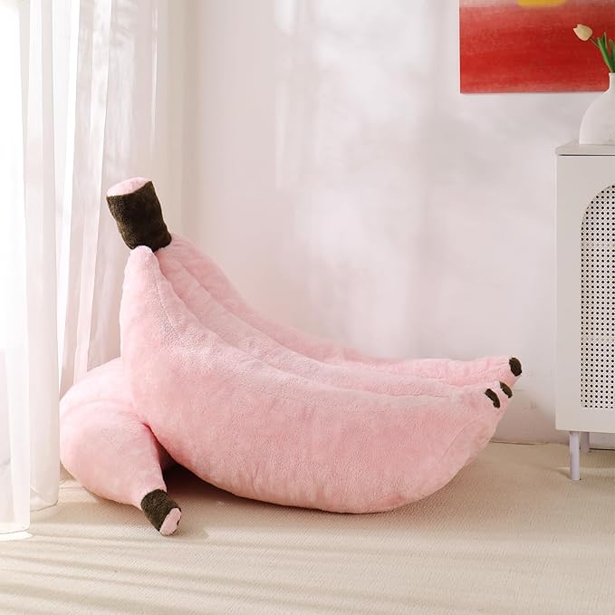 Banana Bean Bag Chair with Ottoman Floor Sofa Bed with Footrest Comfy Convertible Lounger for Teens &amp Adults Plush Couch for Bedroom Living Room or Dorm M-Pink