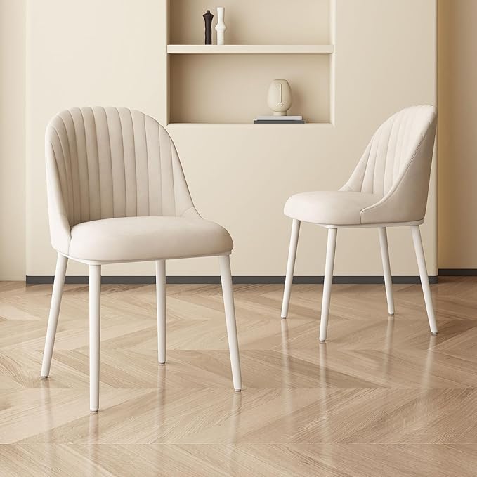 Cream White Dining Chairs Set of 2 Modern Shell Comfy Kitchen Chair with High Elastic Seat and Back for Living Room Bedroom Dining Room Kitchen