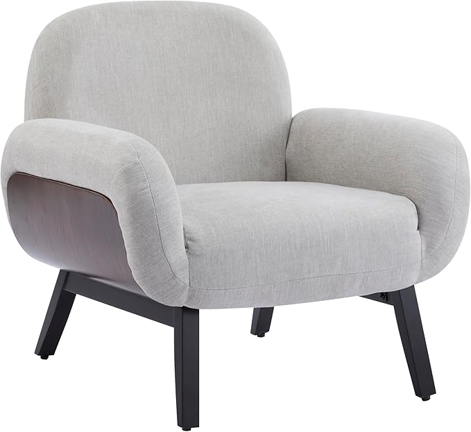 Christopher Knight Home Audrey Modern Fabric Upholstered Accent Chair Living Room Low Profile Fabric Armchair Wooden Comfy Reading Chair Soft Seating Single Lounge Sofa Light Grey