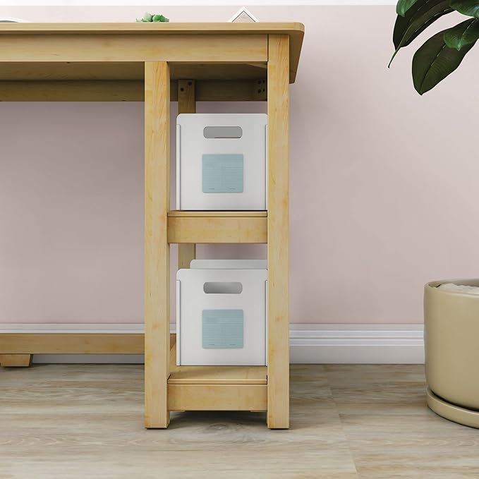 Max &amp Lily Solid Wood Desk With Shelves 47 Inches Natural