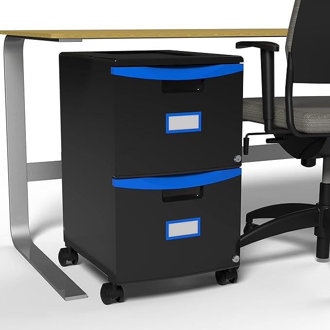 Storex Two-Drawer Mobile Filing Cabinet 2 Legal/letter-Size File Drawers Black/blue 14.75 X 18.25 X 26