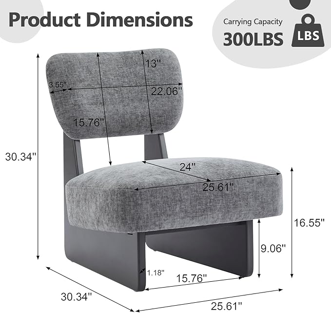 Beige Accent Chair Set of 2 for Small Spaces Armless Accent Chair for Bedroom Side Chairs &amp Comfy Chairs for Living Room Wood Base Comfy Cushion Bedroom Office (Black+Charcoal)