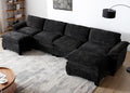 mestyl Modular Sectional Sofa Comfy Cloud Couch U Shaped 4 Deep Seat Sofa Couch with 2 Ottoman 157 Oversized Soft Modern Couches Set for Living Room Chenille Black MT001