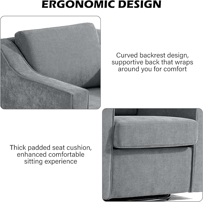 Swivel Accent Chair Modern Round Barrel Arm Chair for Living Room Bedroom Comfy Club Reading Chairs for Adults (Chenille Grey Set of 2)