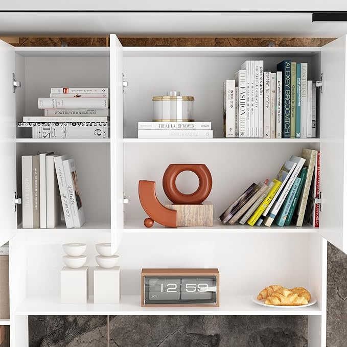 Homsee White Large 2-in-1 Computer Desk for 2 Person with 86.6 Tall Bookshelf 94.5 L Office Desk Writing Study Table with 6 Drawers 15 Shelves &amp 6 Doors for Home Office