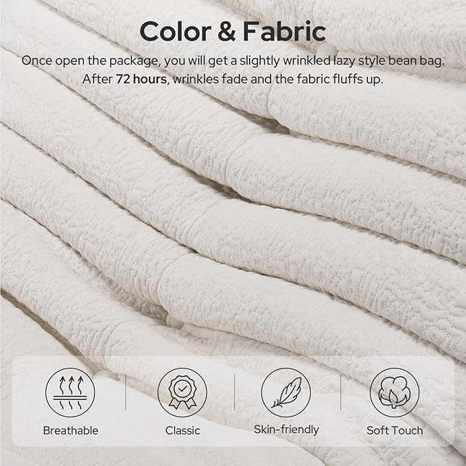 High-end Togo Bean Bag Chair Fireside Chair with Pure White Jacquard Fabric Cover Comfy &amp Soft Lazy Floor Lounge Sofa for Bedroom Living Room Office or Salon