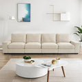 129 4-Seater Modular Sectional Sofa Modern Comfy Chenille Couch with Removable Chenille Washable Cover Seat Storage and USB Charging for Living Room Office Apartment Easy to Install Beige