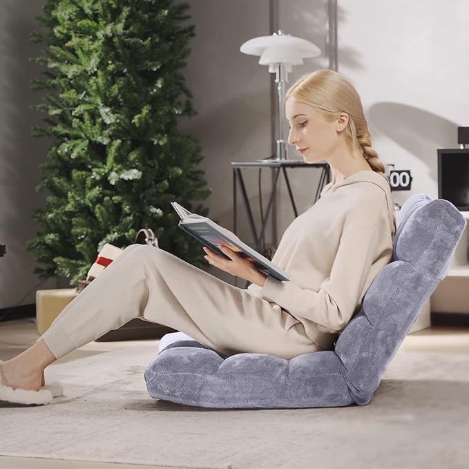 Giantex Folding Floor Chair with Back Support 14 Adjustable Position Padded Sleeper Bed Couch Recliner Gaming Floor Chairs for Adults Meditation Living Room (Grey)