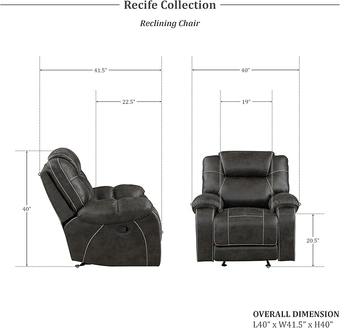 Lexicon Manual Glider Recliner Chair Polished Microfiber Upholstered Manual Tab Pull Reclining Nursery Chair for Living Room Pillow Top Armrest Padded Headrest Easy Assembly Chocolate