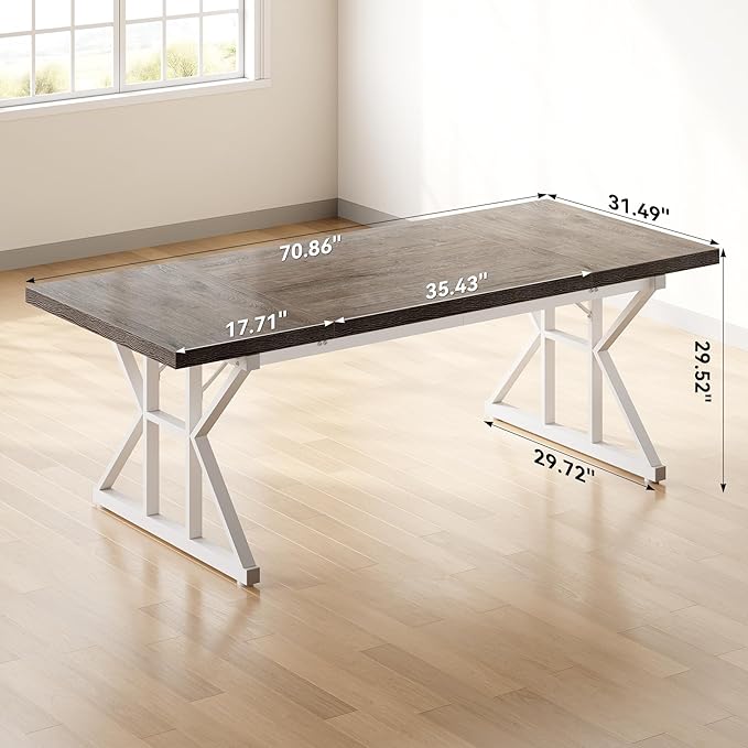 LITTLE TREE 70.8-Inch Large Executive Desk Modern Computer Office Desk Wooden Writing Desk Study Table for Home Office Grey-White