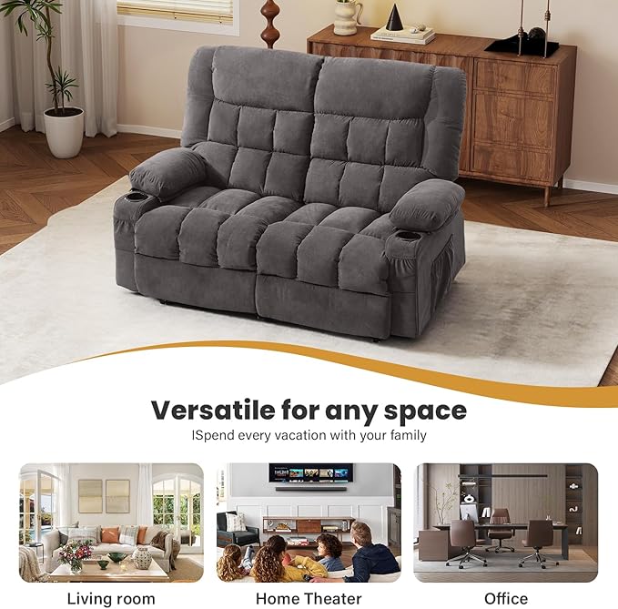 BOSMILLER Reclining Loveseat with Cup Holders for Living Room 2 Seat Manual Loveseat Recliner with Side Pocket | Loveseat recliner