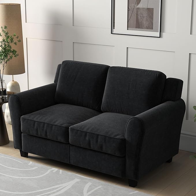 Bonzy Home 58 Black Loveseat Sofa Couch for Living Room 2 Seater Love Seat for Small Spaces Modern Couches with Thick Cushion for Home Apartment Office
