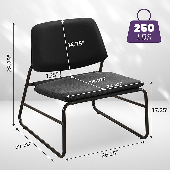 DAICO Modern Accent Chair Waterproof Armless Sling Accent Chairs Comfy Upholstered Side Sitting Chairs with Metal Frame for Living Room Bedroom Balcony Garden Faux Leather Black