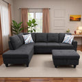 L-Shaped Sectional Sofa with Movable Chaise &amp Storage Ottoman Lounge 3-Piece Modular Convertible Couches for Living Room Apartment &amp Office Black Grey