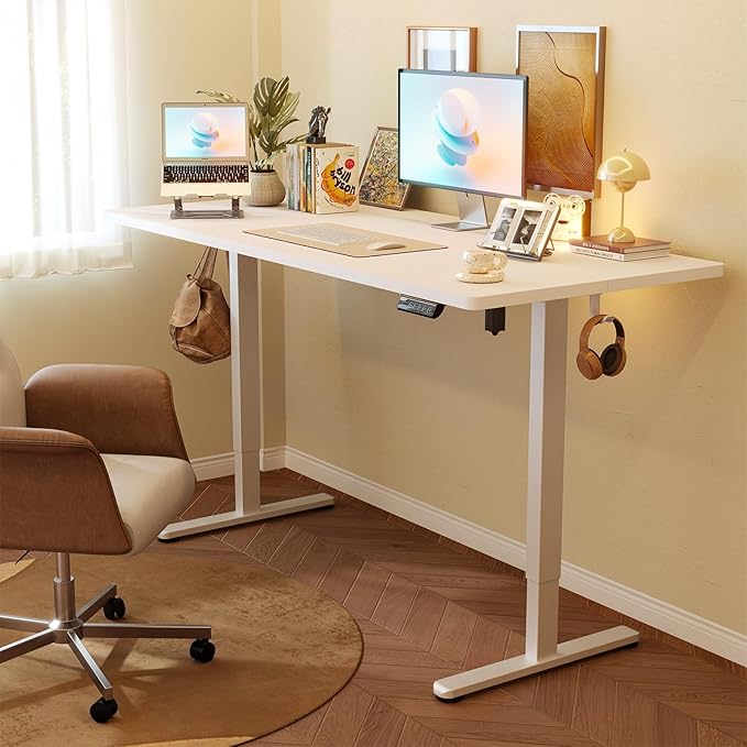 Monomi Electric Standing Desk 47.2 Inch Height Adjustable Sit Stand Up Ergonomic Home Office Computer PC Desks Gaming Writing Study Bedroom Rising Table Tall Standup Workstation White