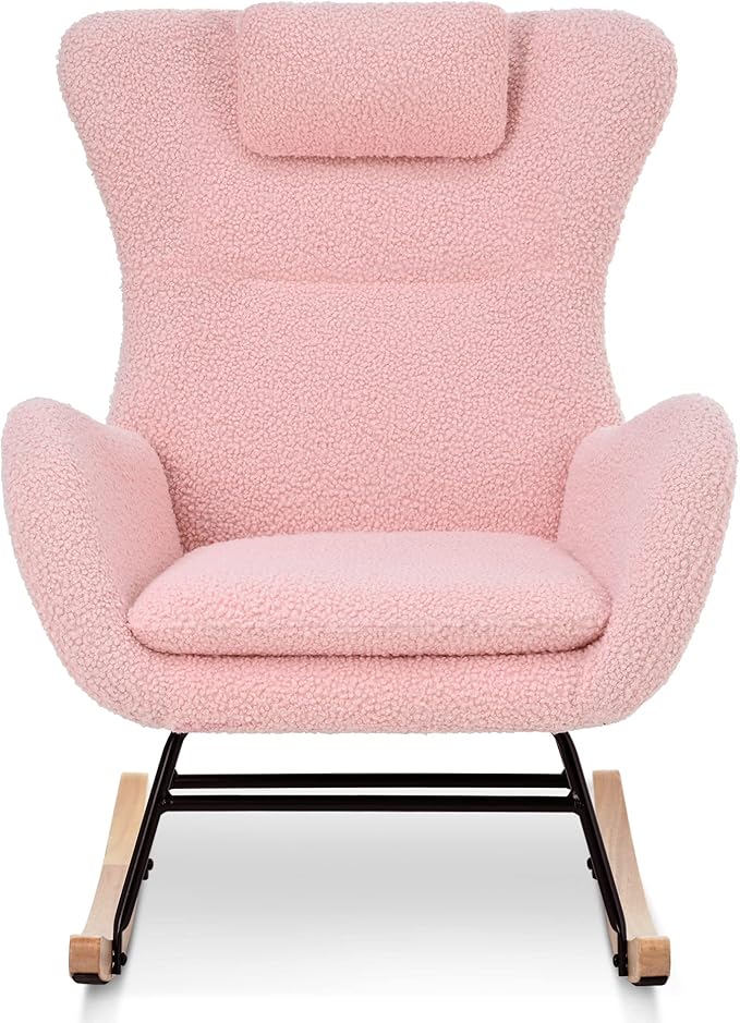 Rocking Chair with Rubber Leg and Cashmere Fabric Suitable for Living Room and Bedroom
